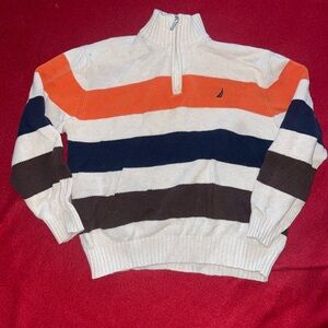 Nautica Boys Striped Sweater - Orange, Navy, Brown, and White